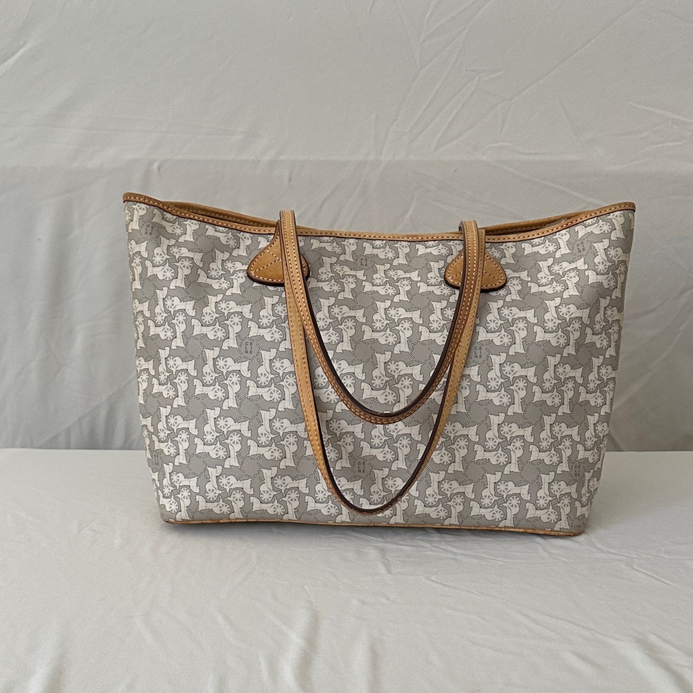 Authentic Vintage Celine Horse & Carriage Gray and Tan Tote.
